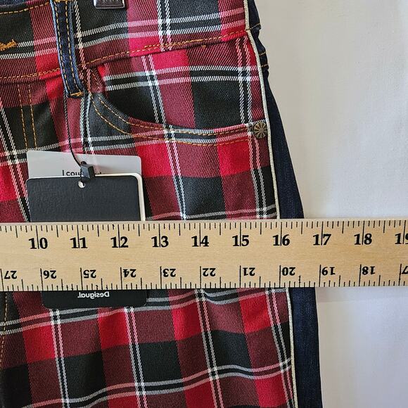 Desigual Red Plaid Front Mid Rise Ankle Skinny Jeans 29 - Picture 12 of 15